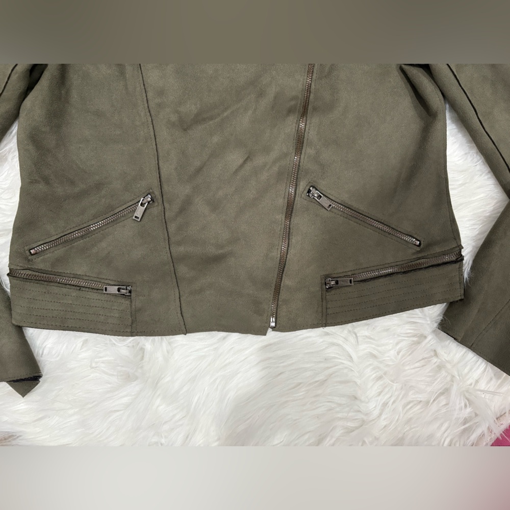 Anna Cai Olive Green Motostyle Zip Jacket Size S - Picture 6 of 7